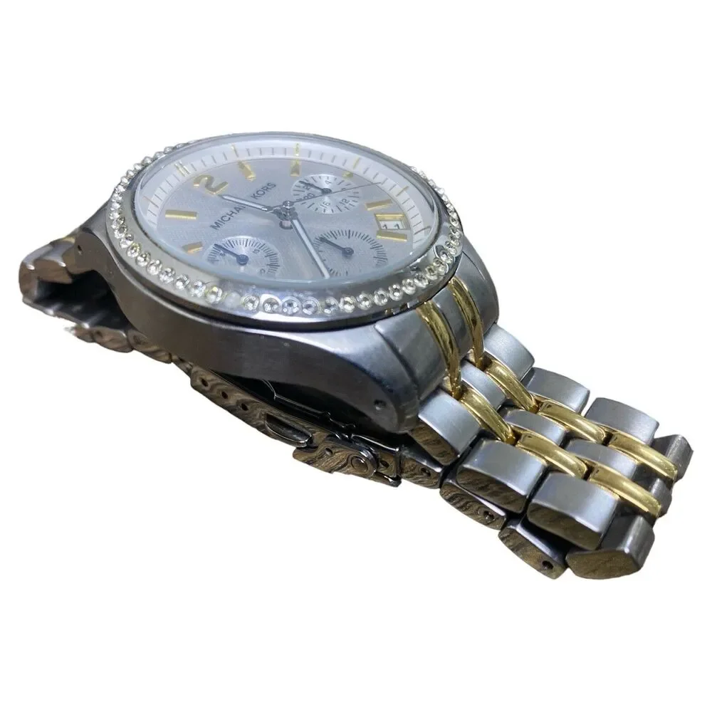 Michael Kors Two Tone Chrono Crystal Accent Bezel Stainless Steel Watch MK5098